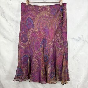 y2k Lauren Ralph Lauren Irina Chiffon Skirt Paisley Georgette Godet Pleats sz 6